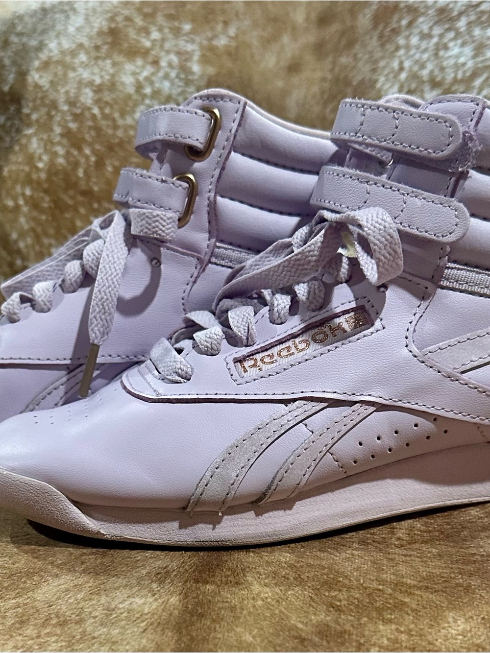 Reebok Women’s 54-11 Anniversary High-Top Sneakers in Light Lavender Gold Accent